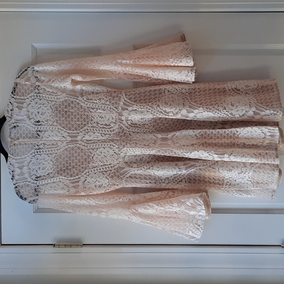 Bhldn Donna Morgan Russo Ivory Pink Lace Mini Dress Crocheted - Picture 6 of 7